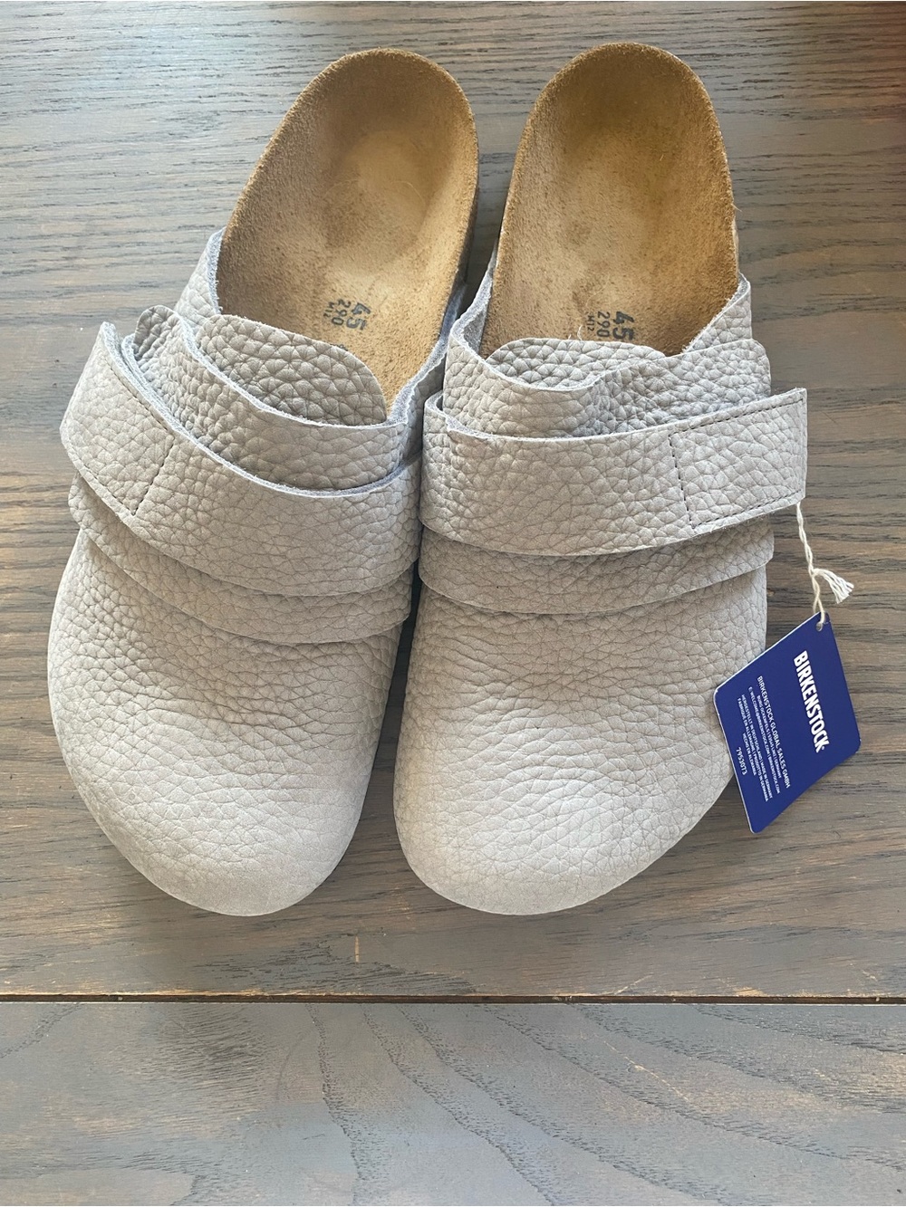 Birkenstock Men's Light Gray Textured Leather Clog Mule with Strap - New